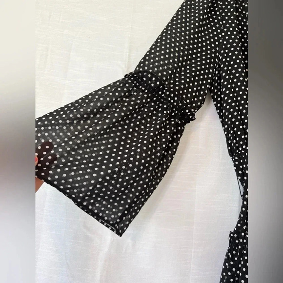 MICHAEL KORS Tiered Polka Dot Chiffon MIDI Dress Black - Picture 9 of 9